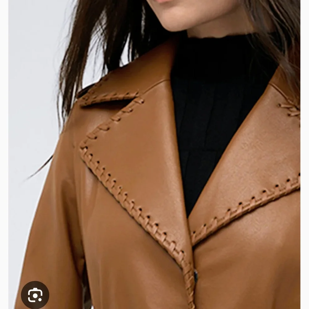 Kenneth Cole Faux Leather Belted Trench Coat In Cognac Size Large - Picture 2 of 7